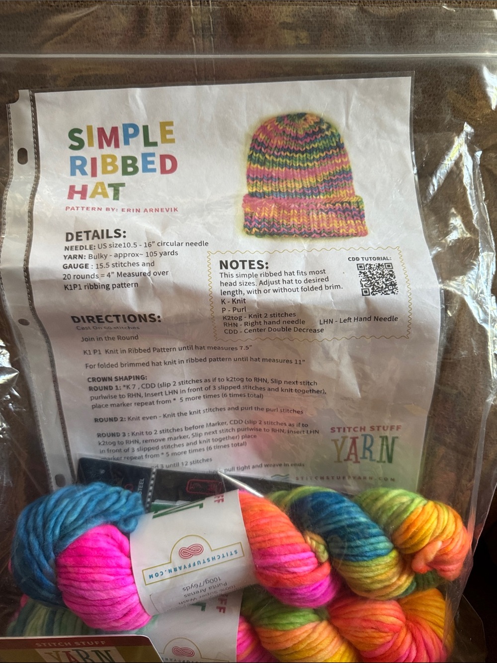 Simple Ribbed Hat Knitting Kit - Multicolor